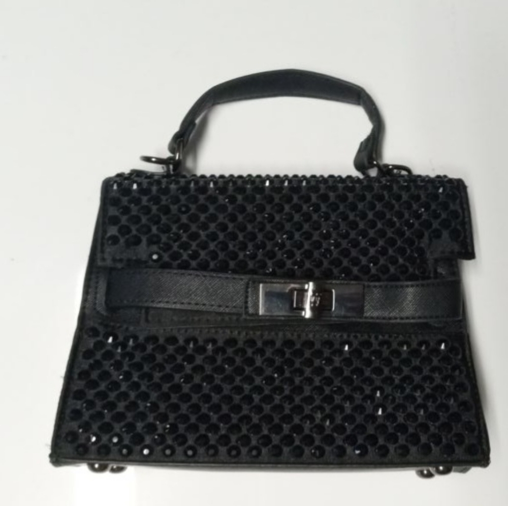 Steve Madden Shiny Black Rhinestone Top-Handle Handbag